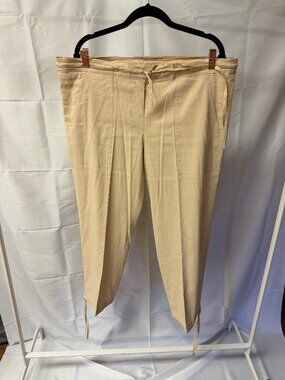 Theory Beige Mid-Rise Linen Pants L